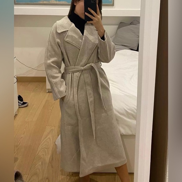 Wool coat long Heather Gray collar womens belted collar  jacket - Picture 7 of 8